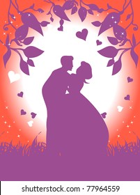 Couple in love under the moonlight