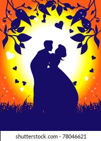 Couple in love under the moonlight
