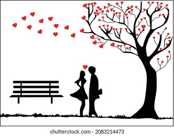 Couple love under tree Vector Illustration