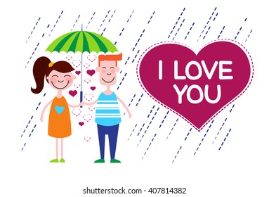 Couple Love Under Umbrella Heart Shape Vector Illustration