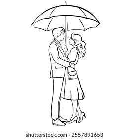 couple in love under an umbrella, lovers together. Concept of love, family,	