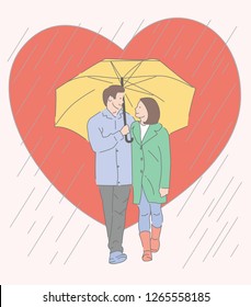 couple in love under an umbrella vector. hand drawn style vector design illustrations. - Images vectorielles