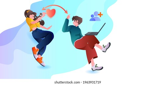 pareja enamorada usando aplicación de citas mujer discutiendo durante reunión virtual relaciones sociales comunicación