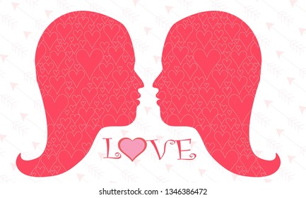 Couple in love vector characters isolated. Gay love. - Vector Love between 2 people hearts silhouette