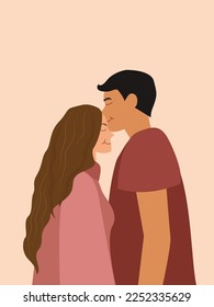 Couple in love. Vector drawing. Kiss. Flat illustration. Valentine's Day