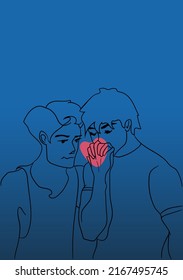 Couple in love. Vector drawing in a linear style. Modern LGBT illustration. Tenderness of feelings, dynamics of space.