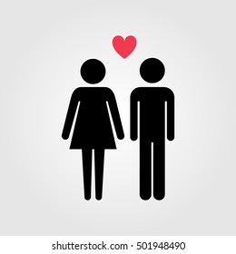 Couple in love vector icon, red heart