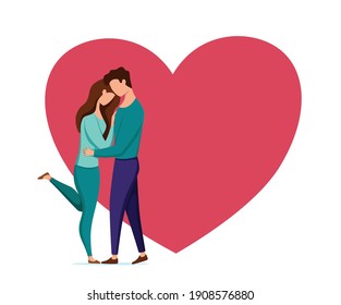Couple in love vector illustration. Man and woman kissing, hugging, dating, embracing each other affectionately, love each other. Happy Valentines’ day concept. 