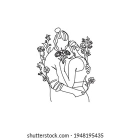 Couple in love vector. Line art. Symbol of love, family and unity. Minimalism style. Suitable for decoration, tattoos, albums, cards, wallpapers, banners, printing on t-shirts. Isolated vector