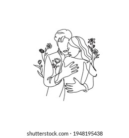 Couple in love vector. Line art. Symbol of love, family and unity. Minimalism style. Suitable for decoration, tattoos, albums, cards, wallpapers, banners, printing on t-shirts. Isolated vector