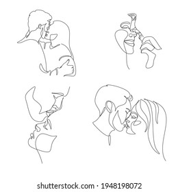 Couple in love vector set line art. Minimalism style. Suitable for decoration, tattoos, albums, cards, wallpapers, banners, printing on t-shirts. Isolated vector