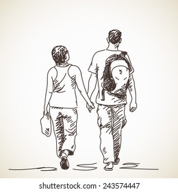 Couple in love Vector sketch Hand drawn illustration