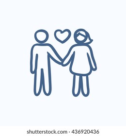 Icono de esbozo vectorial de pareja en amor aislado en el fondo. Pareja dibujada mano en icono de amor. Icono de boceto de pareja en amor para infografía, sitio web o aplicación.