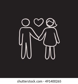 Icono de esbozo vectorial de pareja en amor aislado en el fondo. Pareja dibujada mano en icono de amor. Icono de boceto de pareja en amor para infografía, sitio web o aplicación.