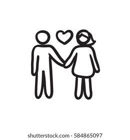 Icono de esbozo vectorial de pareja en amor aislado en el fondo. Pareja dibujada mano en icono de amor. Icono de boceto de pareja en amor para infografía, sitio web o aplicación.