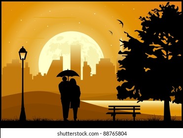 Couple in love walking in the park