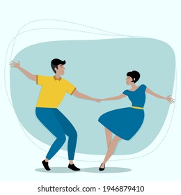 A couple in love who enjoy dancing. Vector image of young people dancing. Young people having fun.
