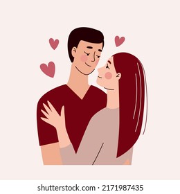 A couple in love.Man and woman hugging, loving couple. Valentine's day, love, date. Flat vector illustration