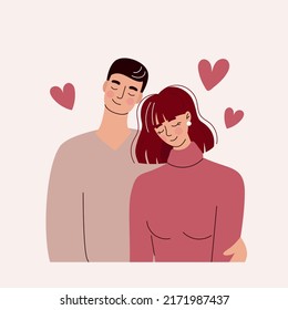 A couple in love.Man and woman hugging, loving couple. Valentine's day, love, date. Flat vector illustration