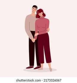 A couple in love.Man and woman hugging, loving couple. Valentine's day, love, date. Flat vector illustration