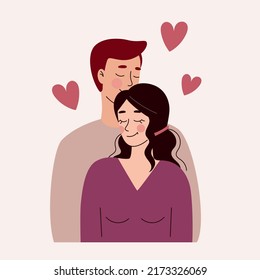 A couple in love.Man and woman hugging, loving couple. Valentine's day, love, date. Flat vector illustration