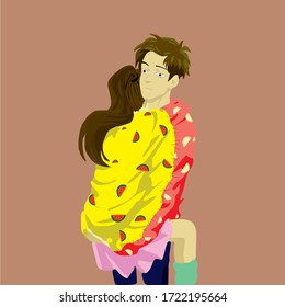 A couple in love. A young man holds a girl in his arms.The guy took the girl in his arms.Loving guy with a girl.Vector illustration.