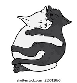 Couple lovely cat cartoon - Vector