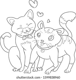 couple lovely cat, coloring book for fun