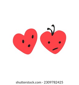Un par de corazones bonitos discutiendo culpándose unos a otros. Ilustración del vector