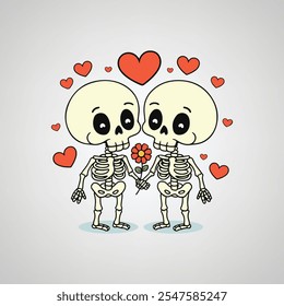 A couple of lovely skeletons for valentines day special, 14 February, Happy valentine, Skelentons with holding flower in hand.