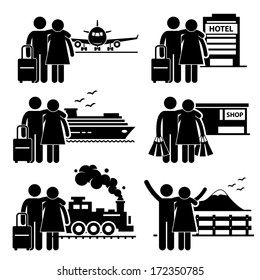 Couple Lover Honeymoon Holiday Vacation Stick Figure Pictogram Icon