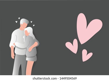 Couple of lover hugging with a lovely each other's hand. Concept relationships, honeymoon, marriage, first dating theme and valentine's day. Illustration vector.