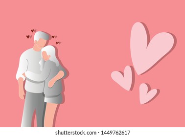 Couple of lover hugging with a lovely each other's hand. Concept relationships, honeymoon, marriage, first dating theme and valentine's day. Illustration vector.