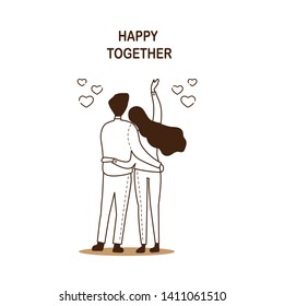Couple of lover hugging and relaxing with a lovely each other's hand  in vacation isolated on white background. Vector illustration.  