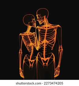 A couple of lover skeleton hugging , vector illustration isolated on black background. romantic Skeleton couples tattoo. t-shirt design. Valentine day vector illustration.