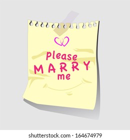 Couple lover is writes wording for propose marry me on paper note and stick it with tape adhesive on the wall. / wording Please marry me on paper note. / -
