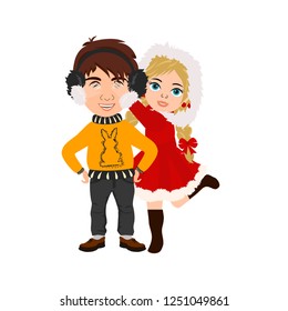 Couple lovers  boy and girl. Valentine's Day card. Vector illustration.