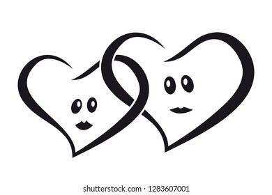 Couple of lovers hearts man and woman together silhouette. Vector illustration.