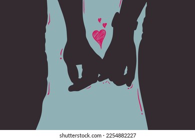 A couple of lovers hold hands tenderly. Vector silhouette