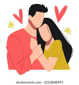 couple lovers holding hands  boyfriend   girlfriend  hug  half body  heart icon  love flower  concept couple  love  affection  vector illustration in flat style 