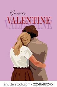 Un par de amantes abrazándose y mirando hacia adelante
