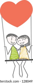 A couple of lovers on a swing take off carried by love