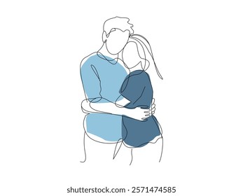 couple of lovers one line art vector illustration