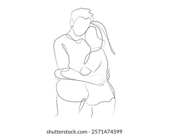 couple of lovers one line art vector illustration