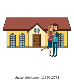 couple lovers outside the house