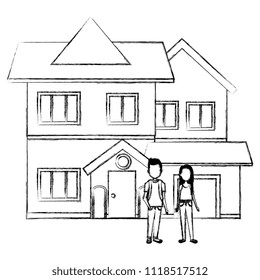 couple lovers outside the house