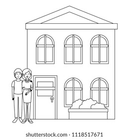 couple lovers outside the house