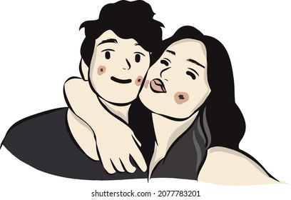 un par de amantes están posando y tomando fotos en la caja de fotos