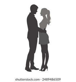 Couple lovers romantic moment silhouette vector illustration.