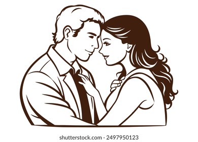 Couple lovers romantic moment silhouette vector illustration.